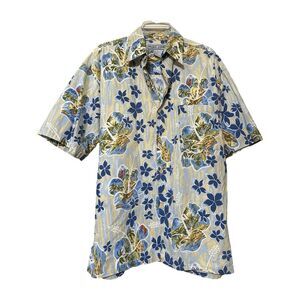 Pacific Scene Hawaiian Shirt XL Blue Floral Palm Trees Cotton Made South Africa